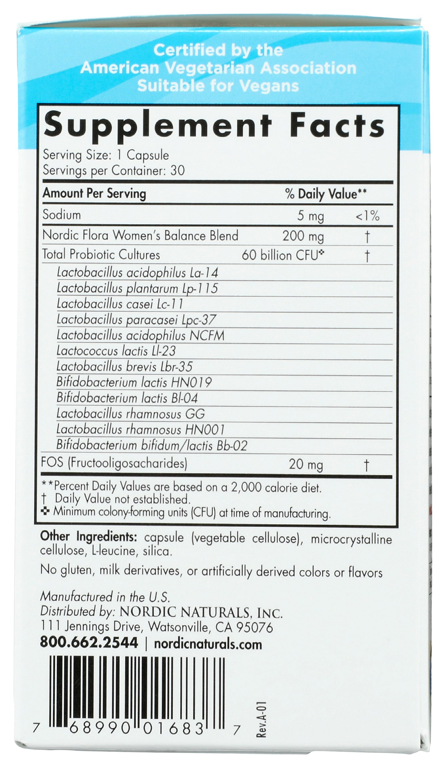 Nordic Naturals Women's Balance Flora Probiotic Back of Box