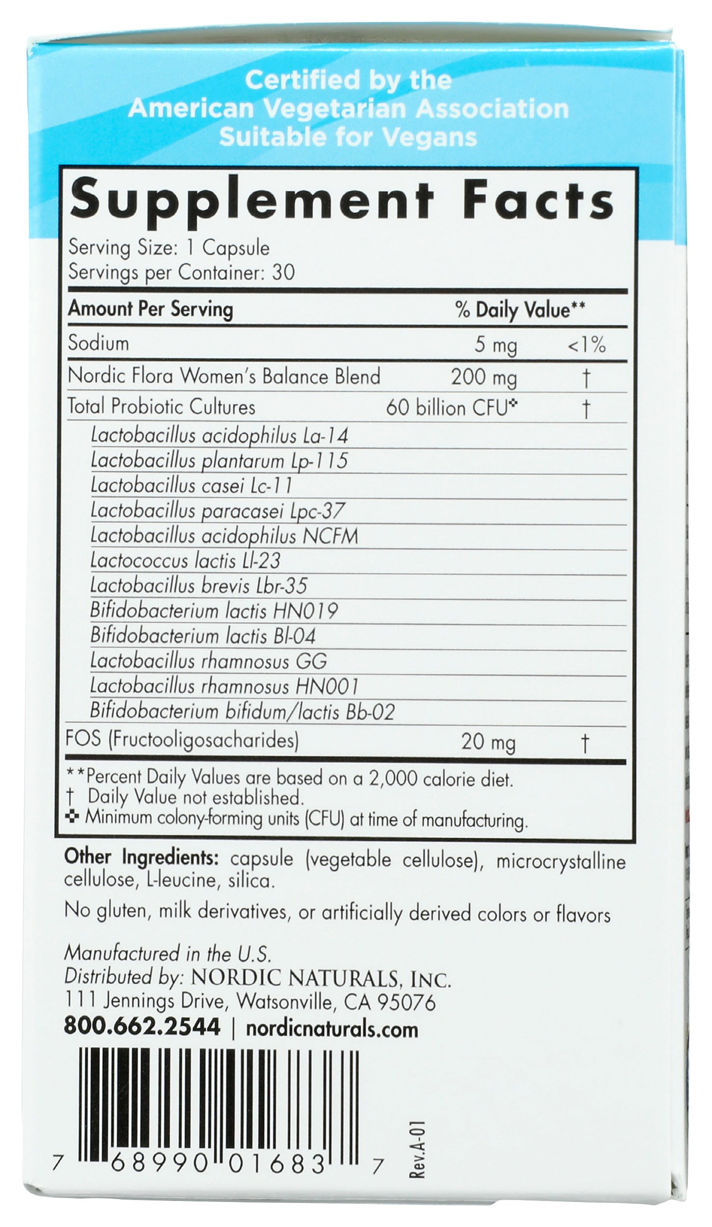 Nordic Naturals Women's Balance Flora Probiotic Back of Box