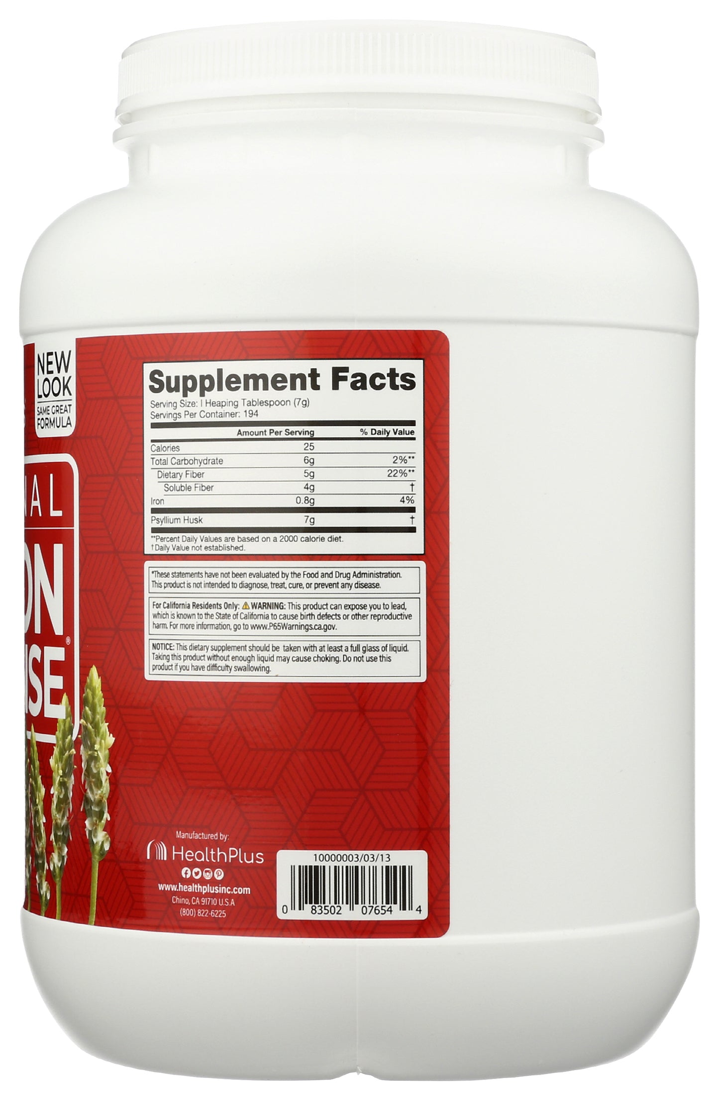 HealthPlus Colon Cleanse Powder Psyllium Husk 48 oz. Back