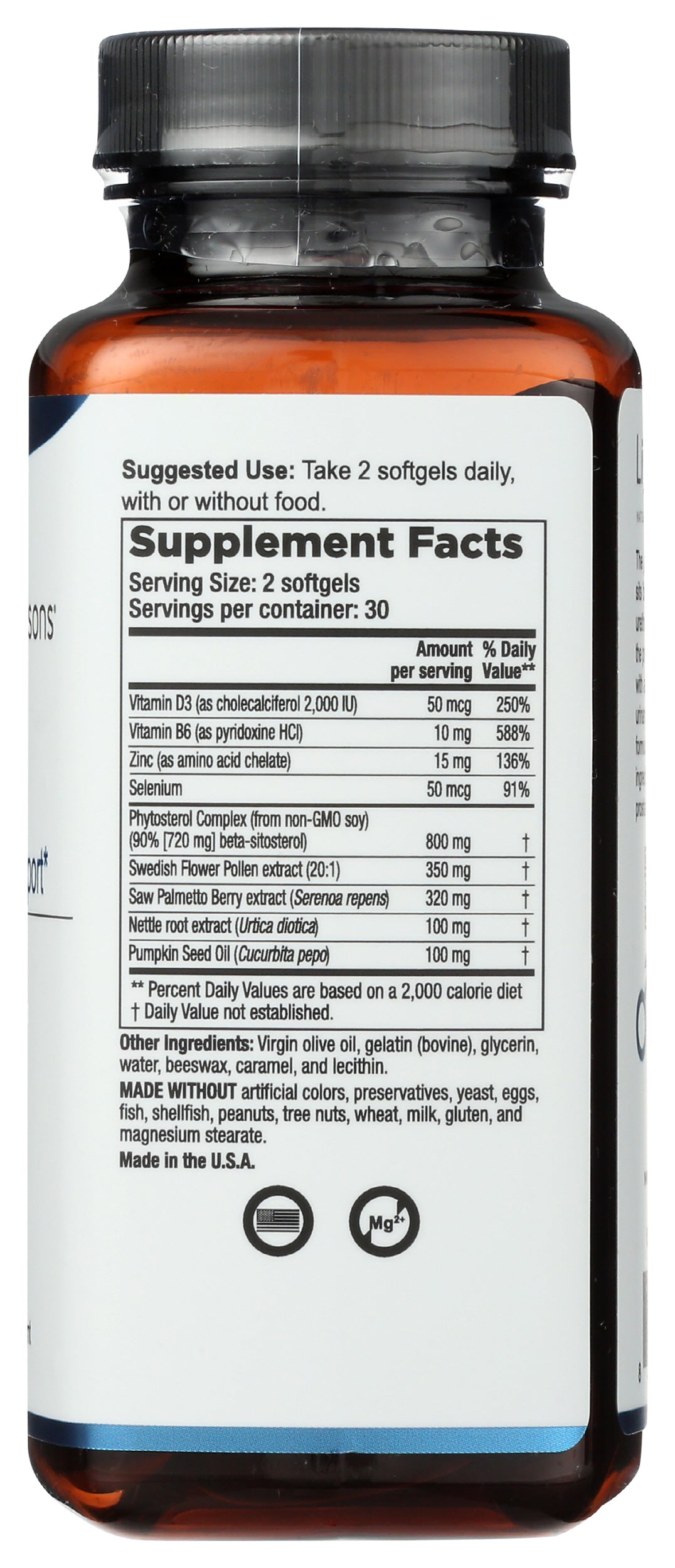 LifeSeasons Pros-T Prostate Support 60 Soft Gels Back of Bottle