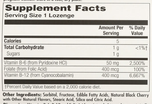 KAL B6-B12 Folic Acid 60 Lozenges Back of Bottle