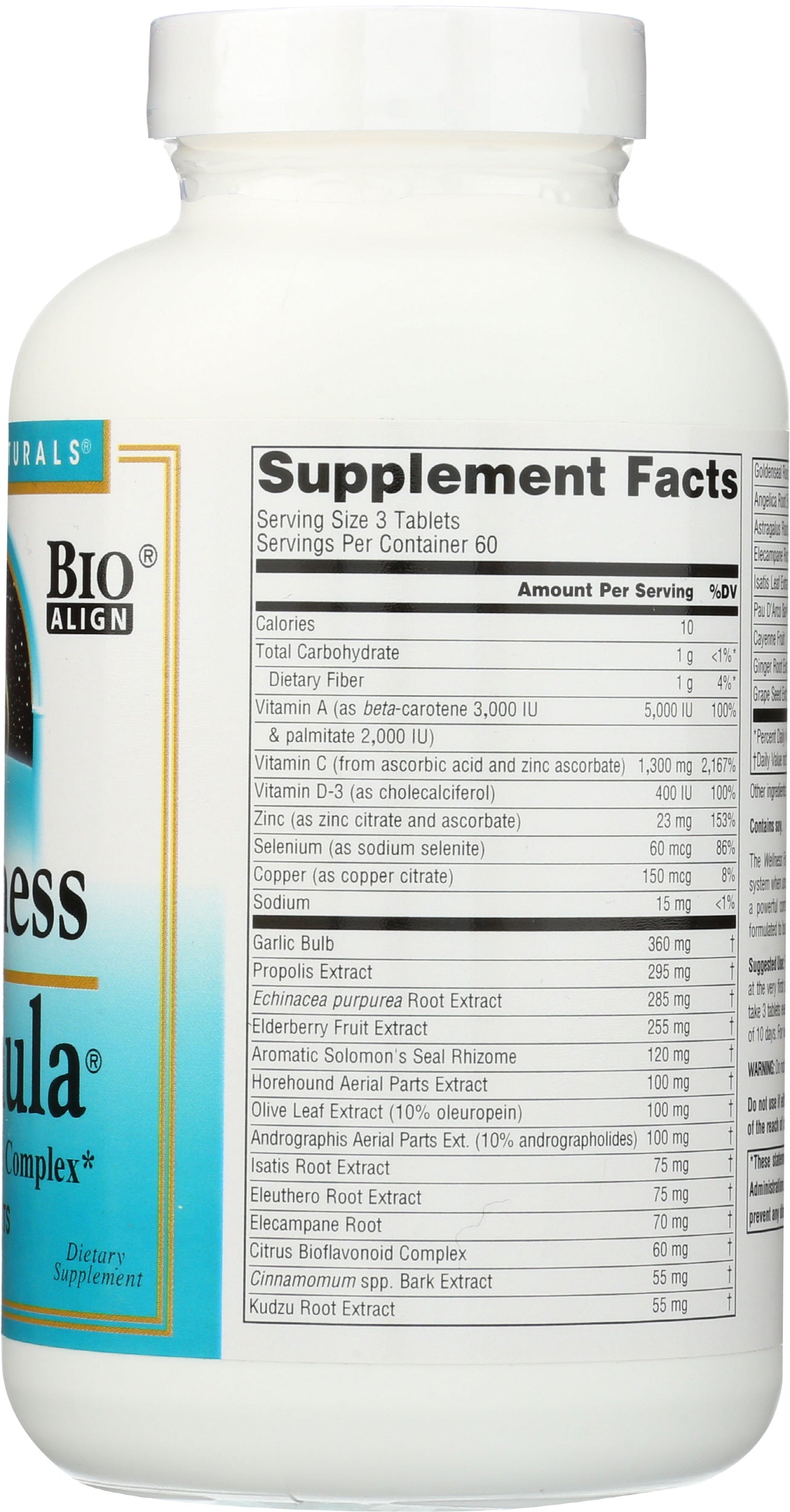 Source Naturals Wellness Formula 180 Tablets Back of Bottle
