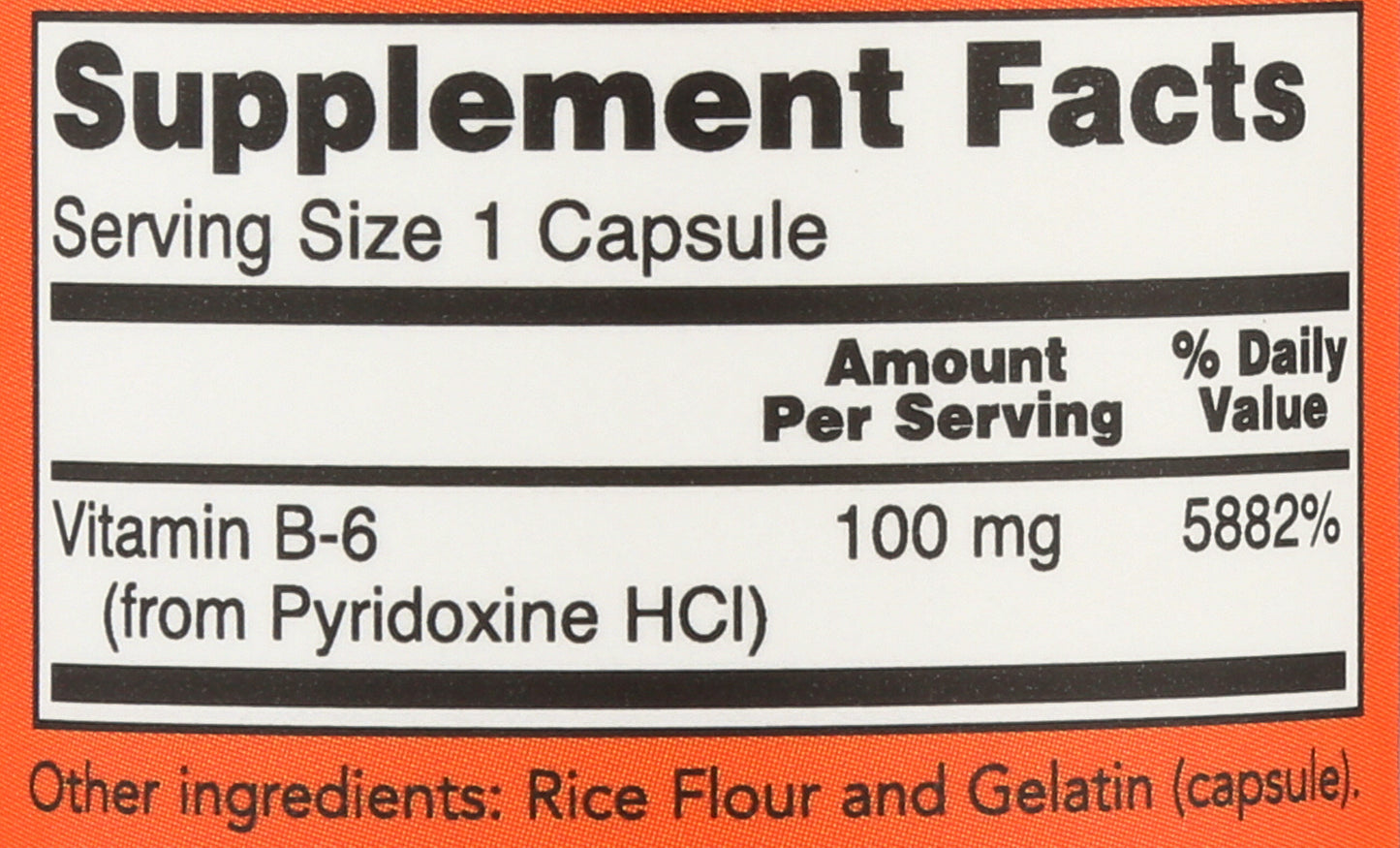 Now B-6 100mg 100 VegCaps Back of Bottle