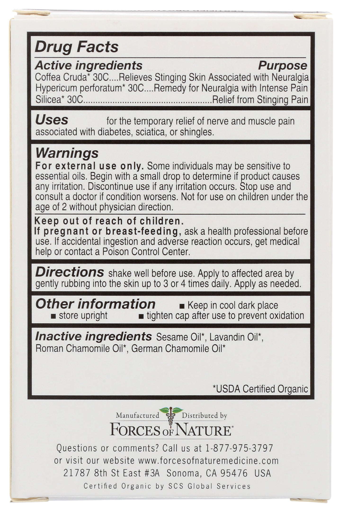 Force of Nature Nerve Pain 11 ml Back