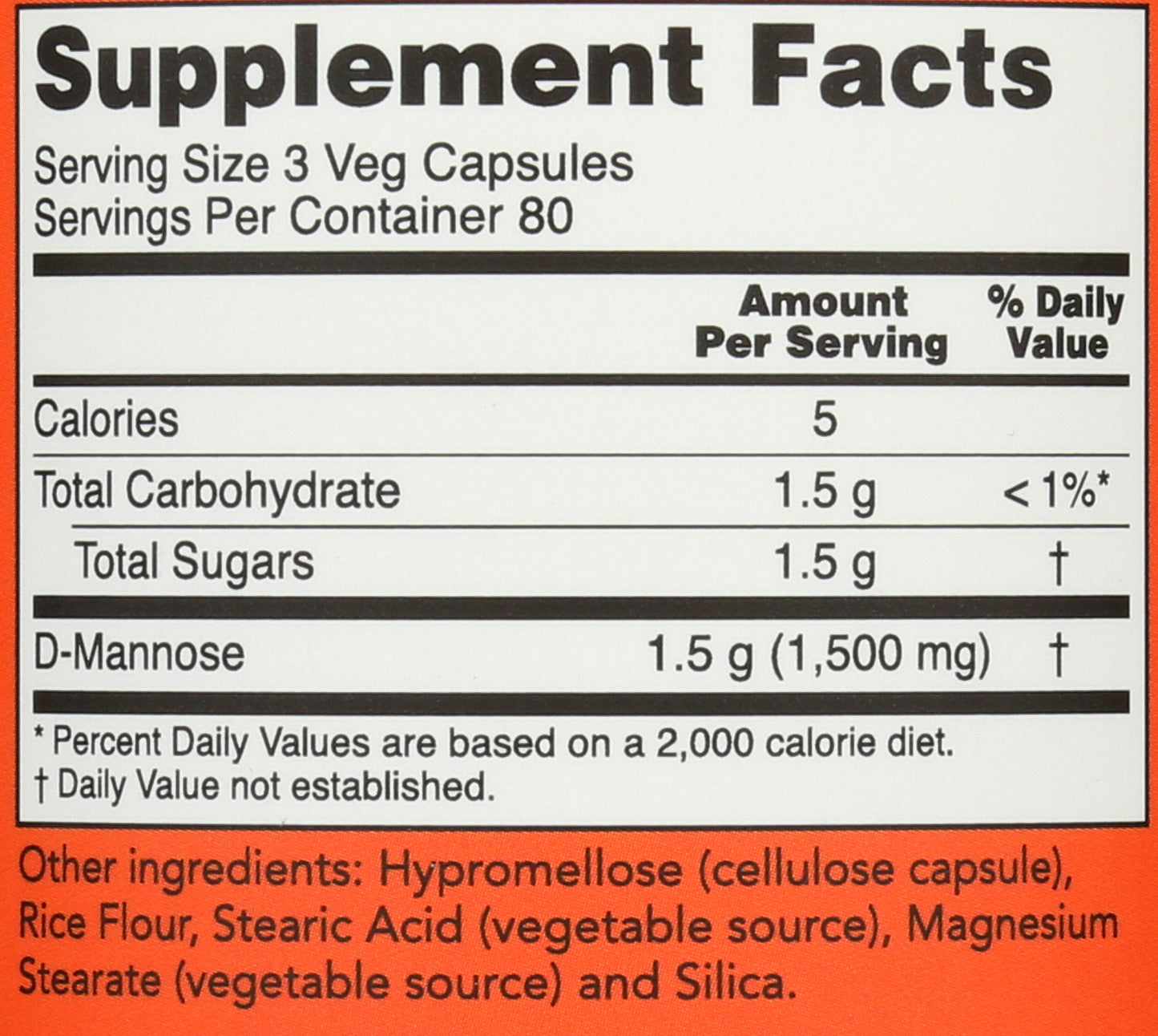 Now D-Mannose 500mg 240 VegCaps Back of Bottle