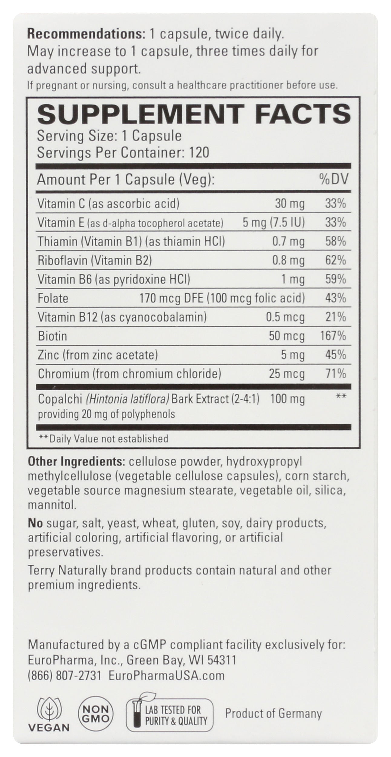Terry Naturally Sucontral D Blood Sugar Balance 120 Capsules Back