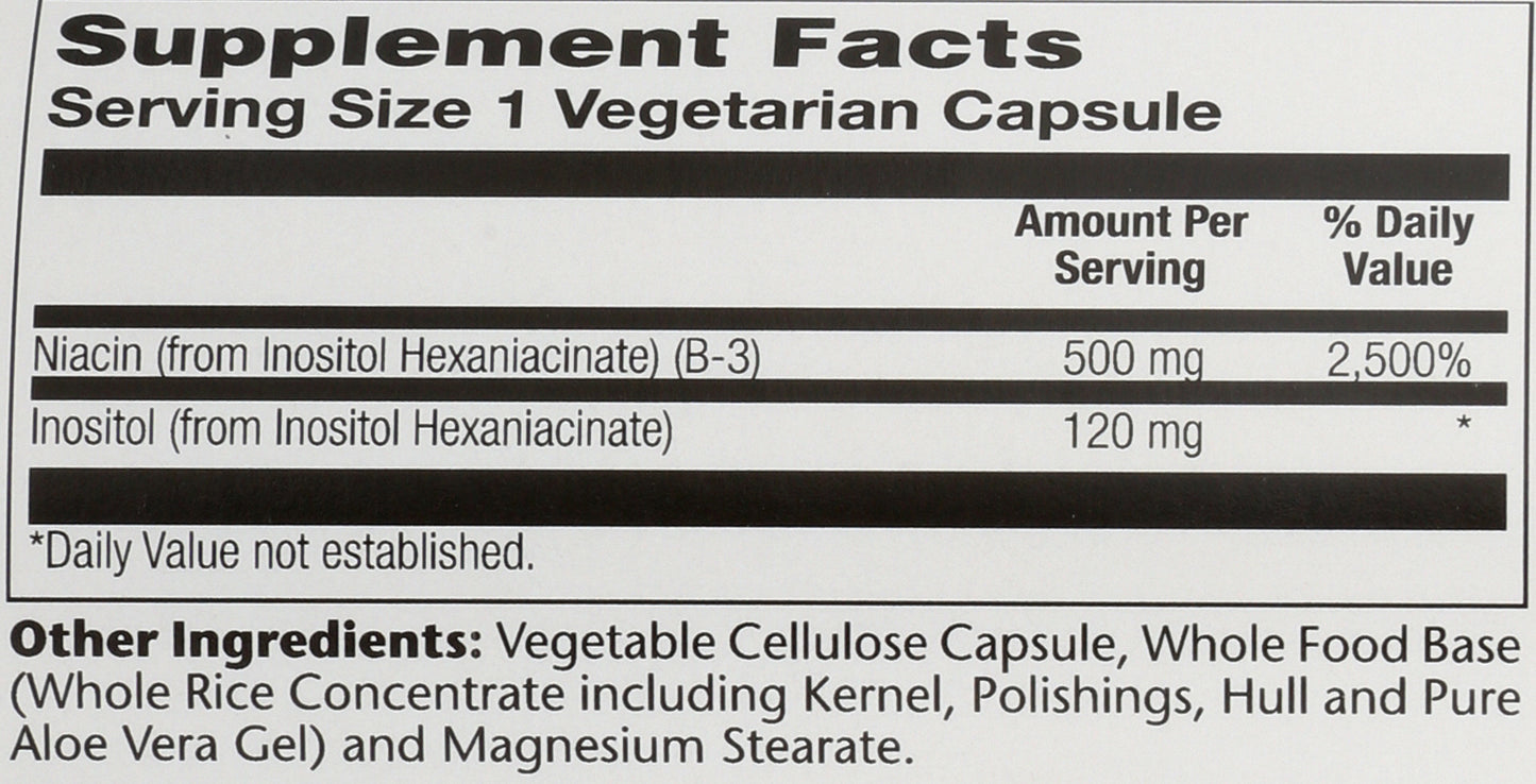 Solaray No Flush Niacin 500mg 100 VegCaps Back of Bottle