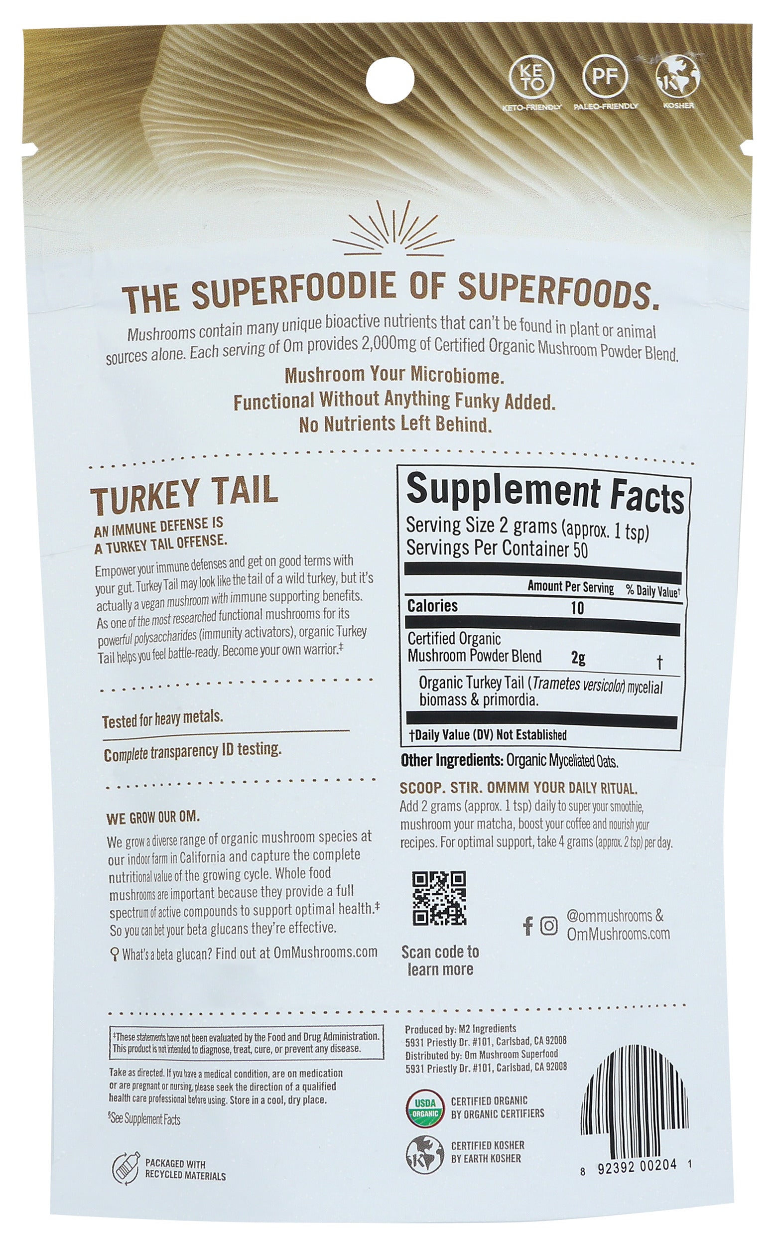 Om Turkey Tail Powder 3.5oz Back of Bag