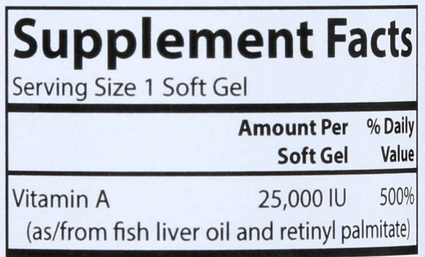 Carlson Vitamin A 25,000 IU 100 Soft Gels Back of Bottle