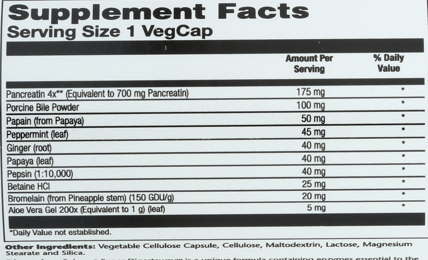 Solaray Super Digestaway 90 VegCaps Back