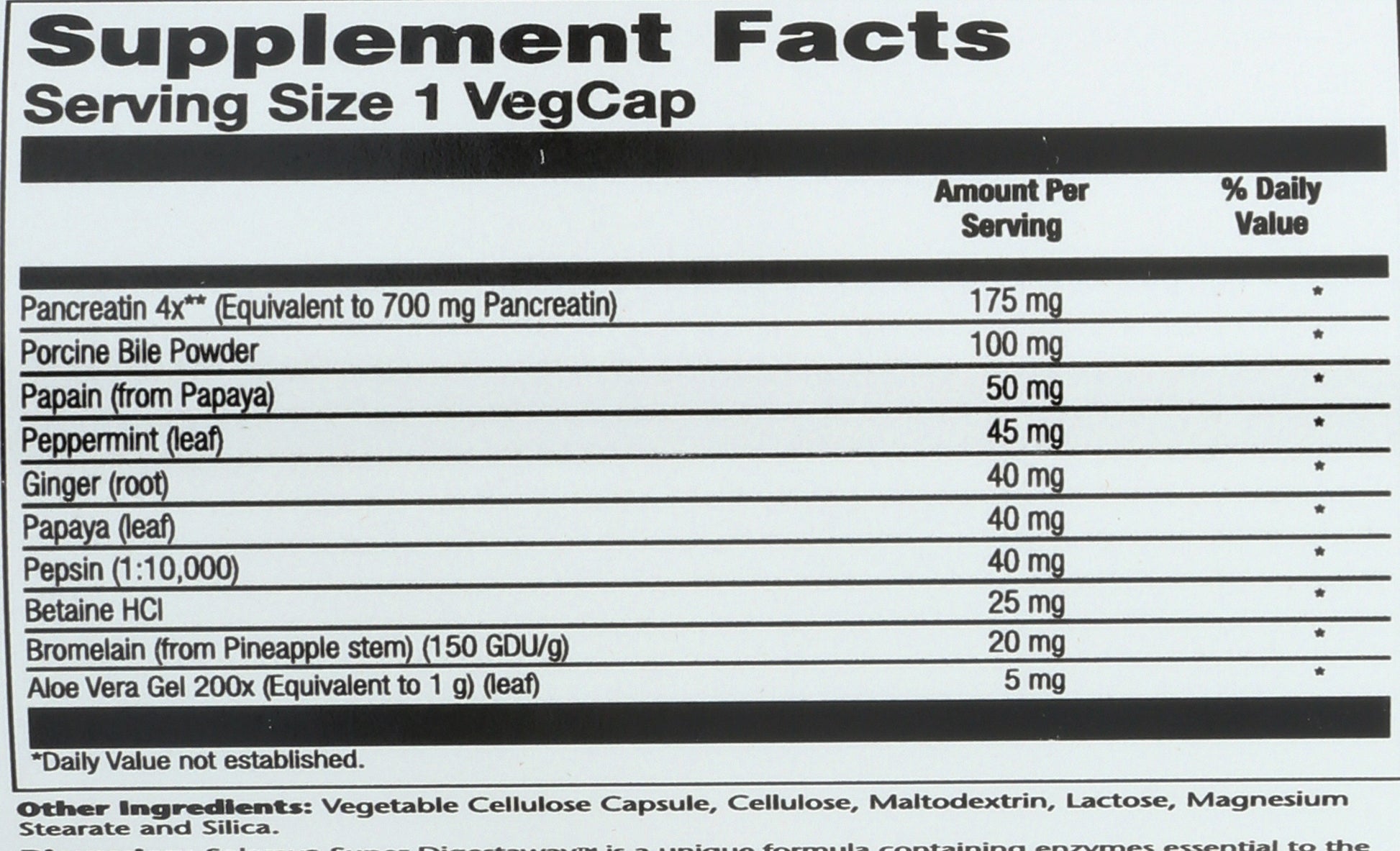 Solaray Super Digestaway 90 VegCaps Back