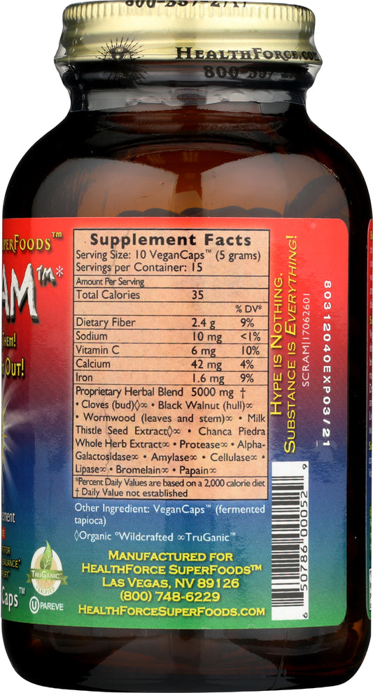 HealthForce SuperFoods SCRAM 150 VeganCaps Back