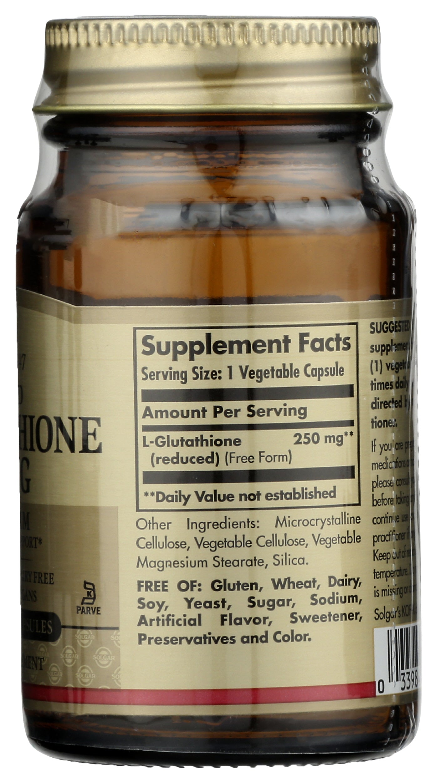 Solgar L-Glutathione 250 mg 30 Vegetable Capsules Back