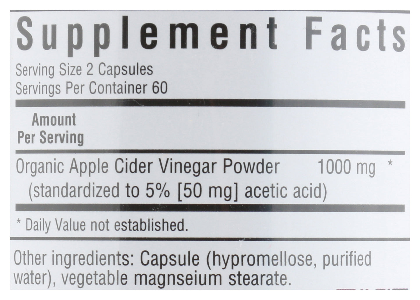 Bluebonnet Apple Cider Vinegar 120 Vegetable Capsules Back