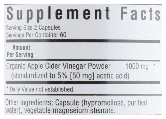Bluebonnet Apple Cider Vinegar 120 Vegetable Capsules Back