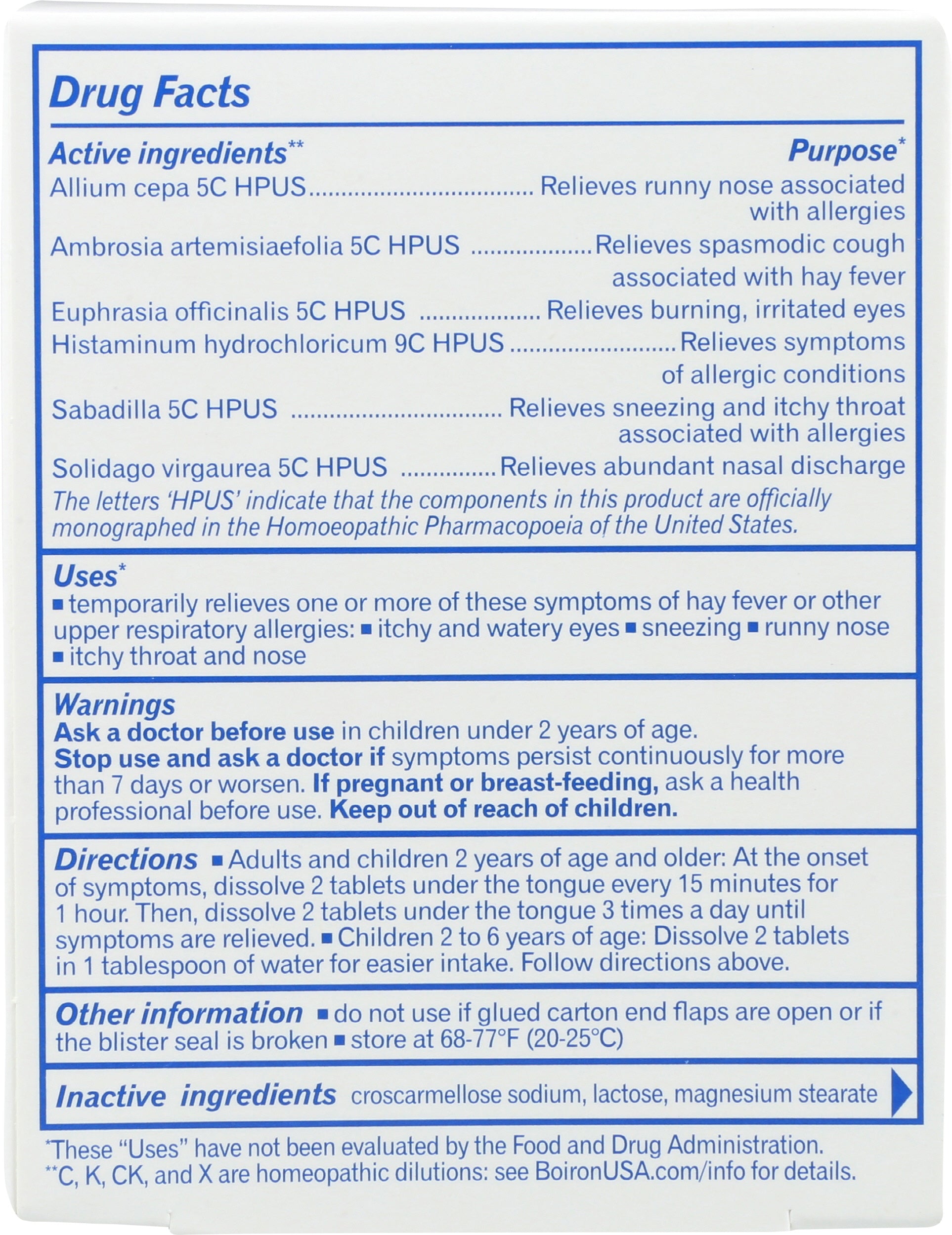 Boiron RhinAllergy 60 Tablets Back