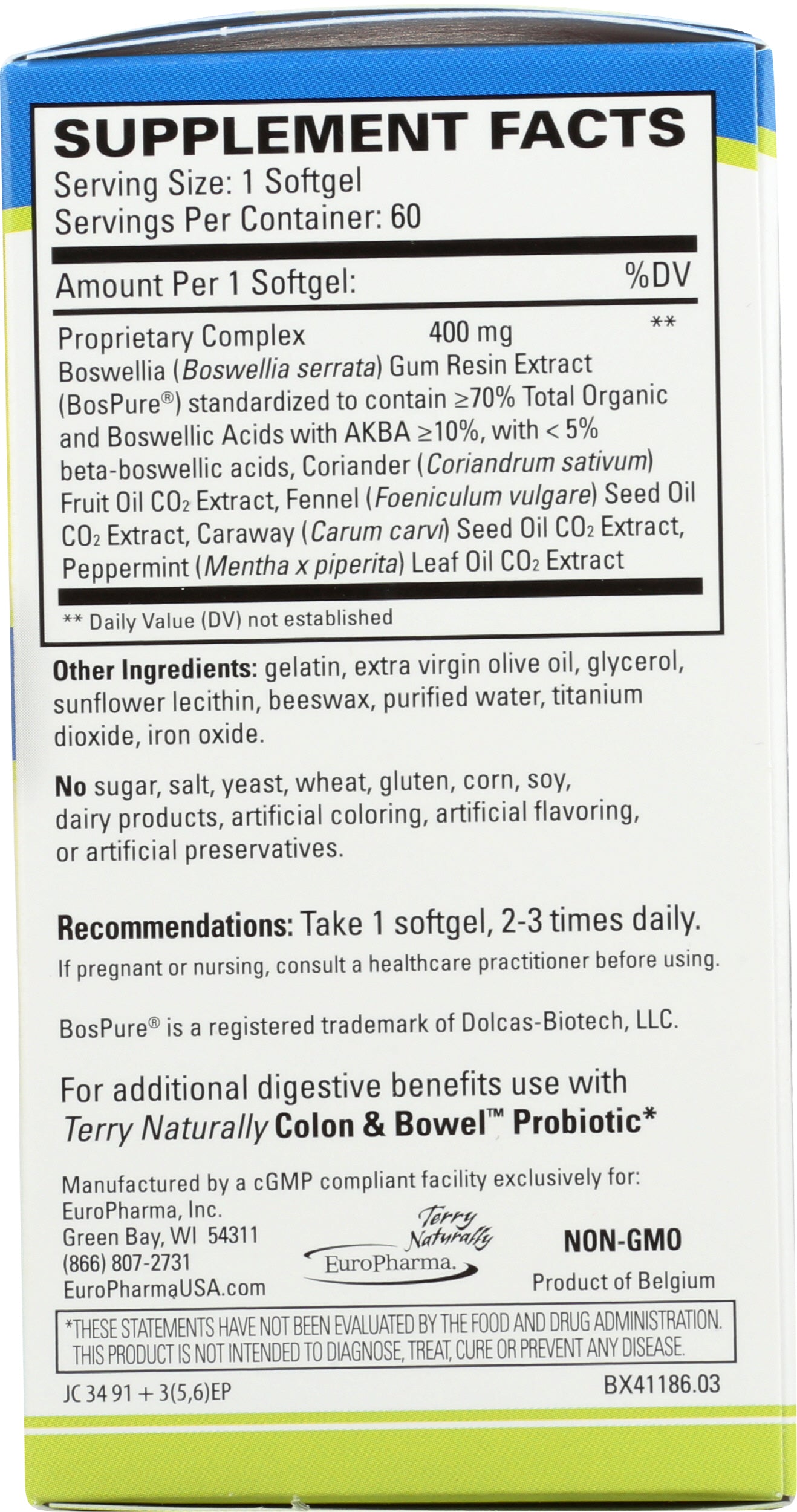 Terry Naturally BosMed Intestinal Bowel Support 60 Softgels Back
