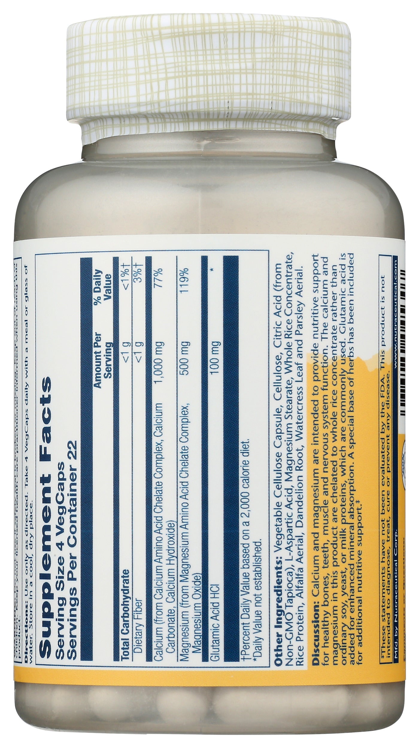 Solaray Enhanced Absorption Calcium Magnesium 90 VegCaps Back of Bottle