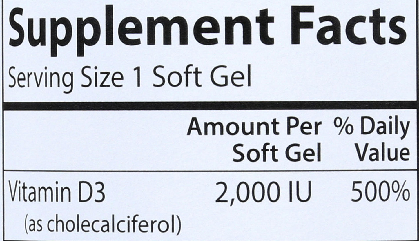 Carlson Vitamin D3 2,000 IU 360 Soft Gels Back of Bottle