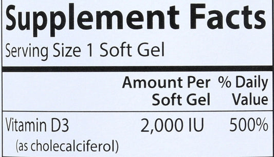 Carlson Vitamin D3 2,000 IU 360 Soft Gels Back of Bottle
