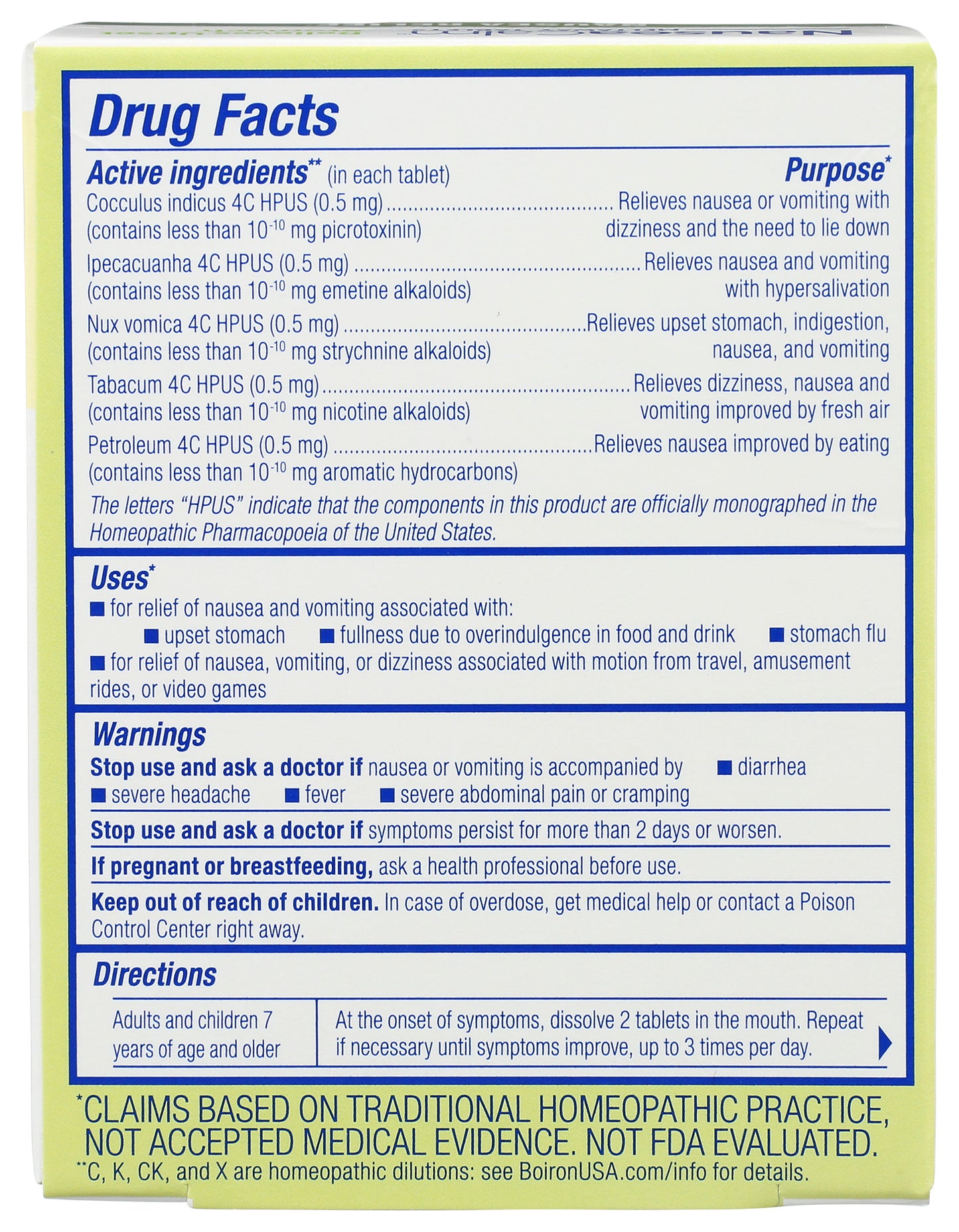 Boiron NauseaCalm 60 Tablets Back