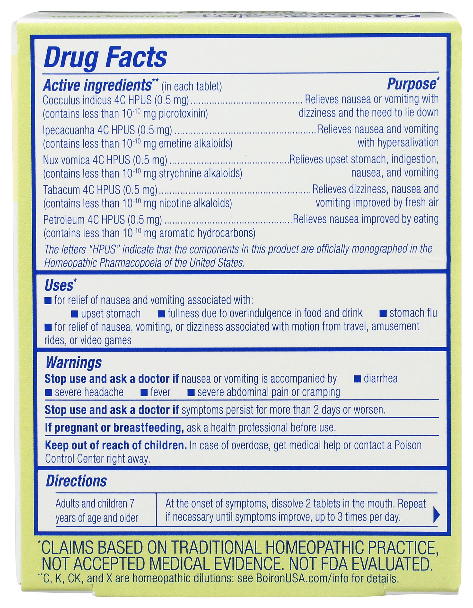 Boiron NauseaCalm 60 Tablets Back