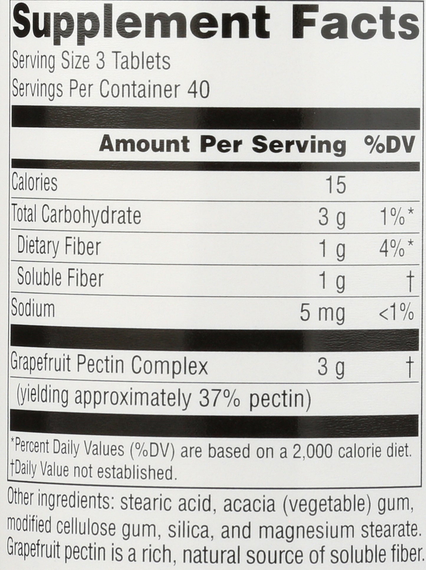 Source Naturals Grapefruit Pectin 1,000mg 120 Tablets Back