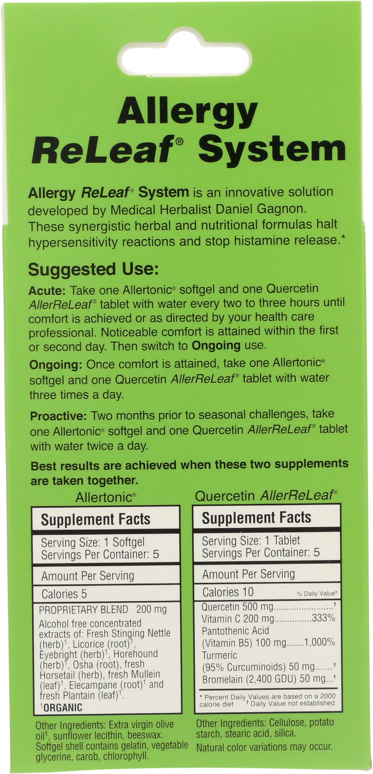 Herbs Etc. Allergy ReLeaf System 5 Softgels Back of Box