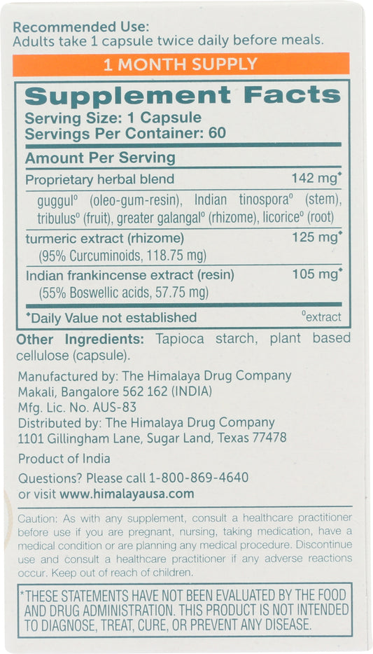 Himalaya Curcumin Complete 60 Vegetarian Capsules Back of Box