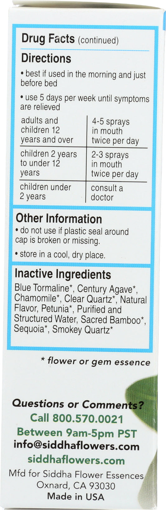 Siddha Remedies Mood & Patience 1 Fl. Oz. Back