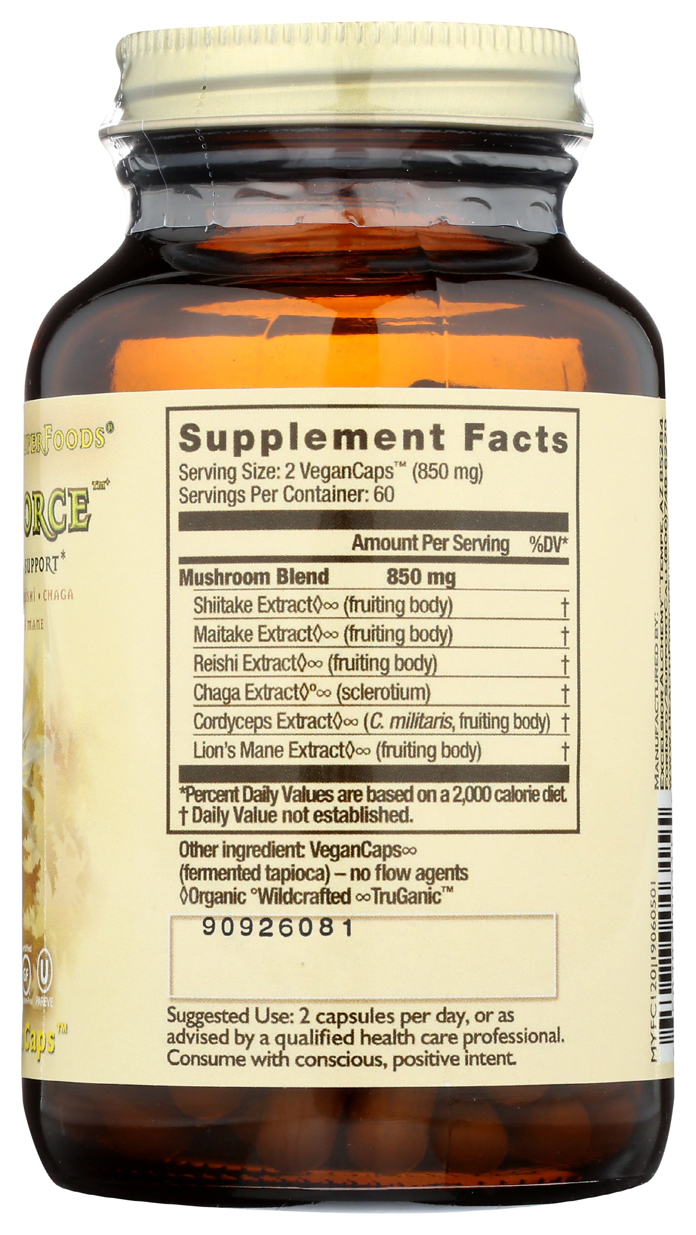 HealthForce SuperFoods MycoForce 120 VeganCaps Back of Bottle