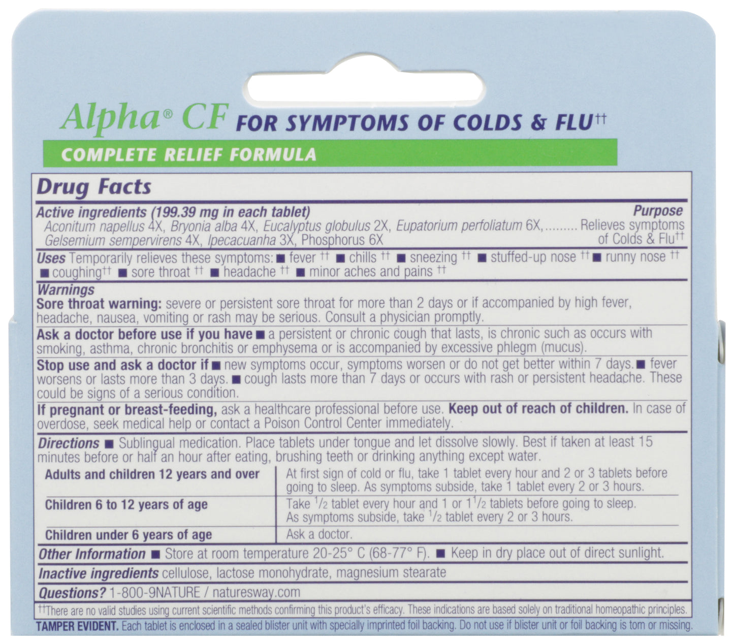 B&T Colds & Flu Alpha CF 40 Tablets Back of Box