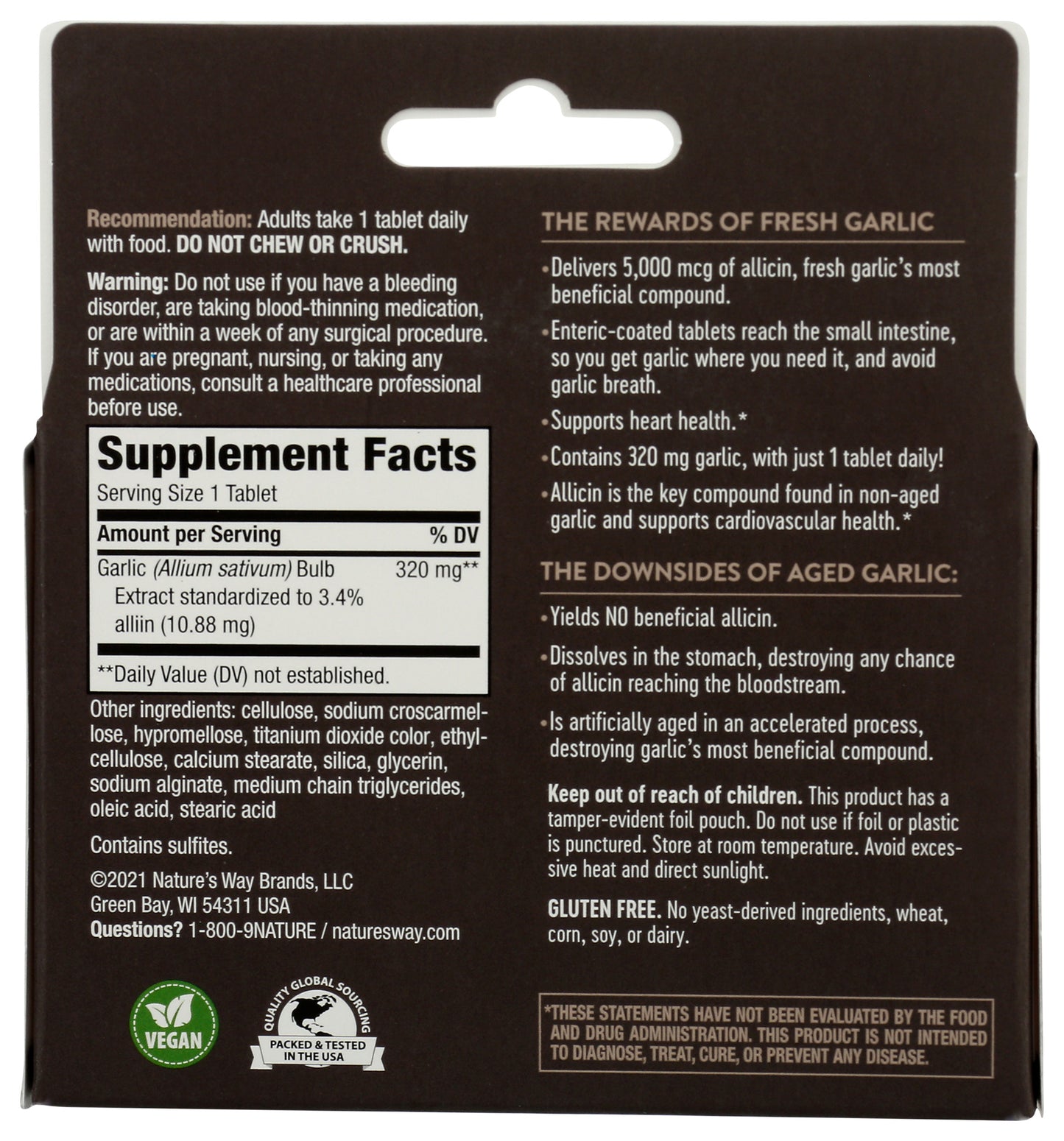 Nature's Way Garlinase 5000 Garlic Extract 30 Tablets Back