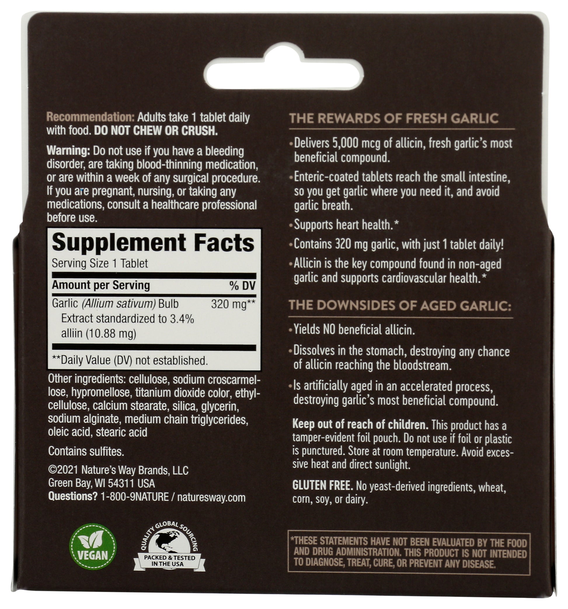 Nature's Way Garlinase 5000 Garlic Extract 30 Tablets Back