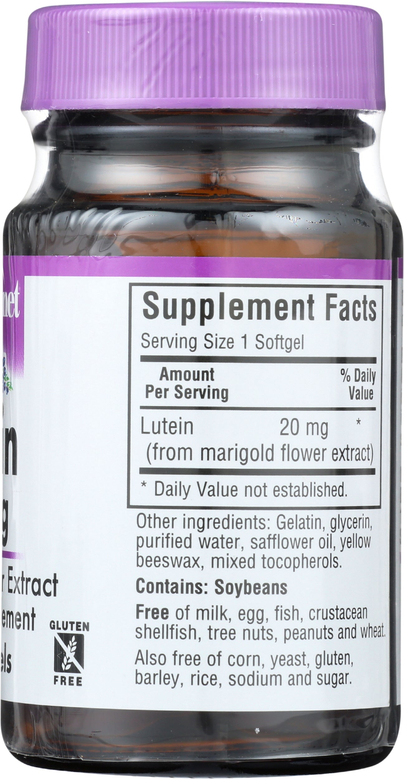Bluebonnet Lutein 20 mg 30 Softgels Back