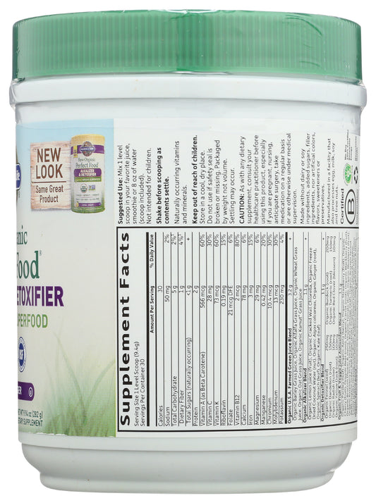 Garden of Life Raw Organic Perfect Food Alkalizer & Detoxifier 282g Back of Bottle
