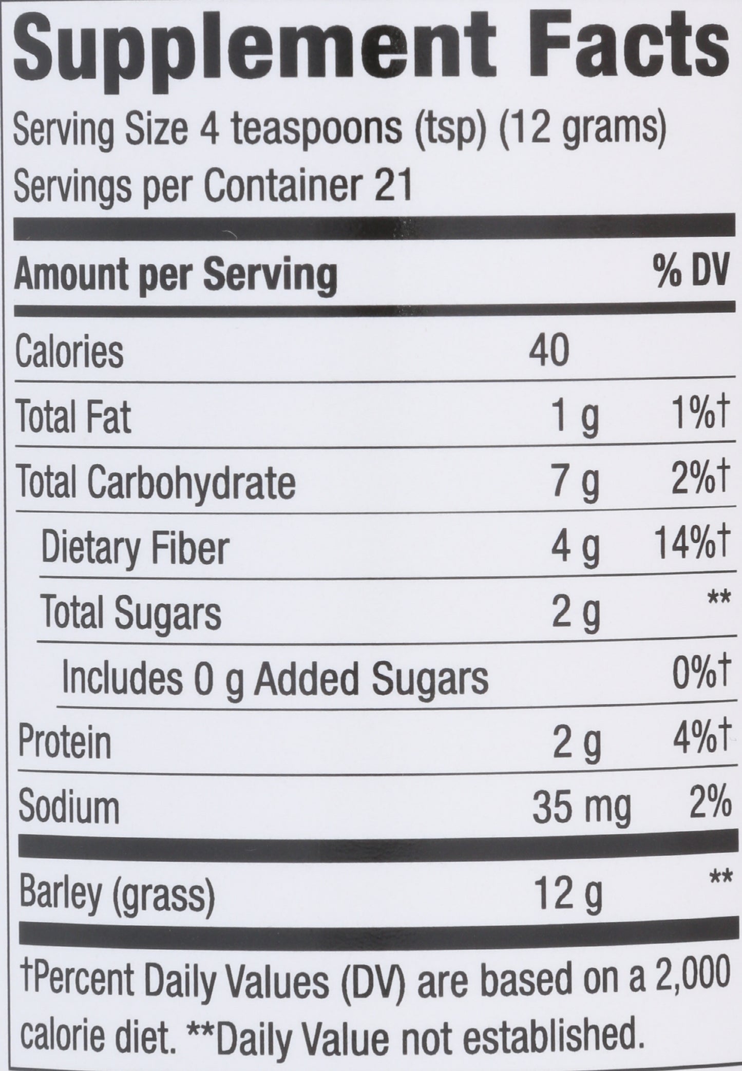 Nature's Way Barley Grass Powder 9oz Back of Bottle