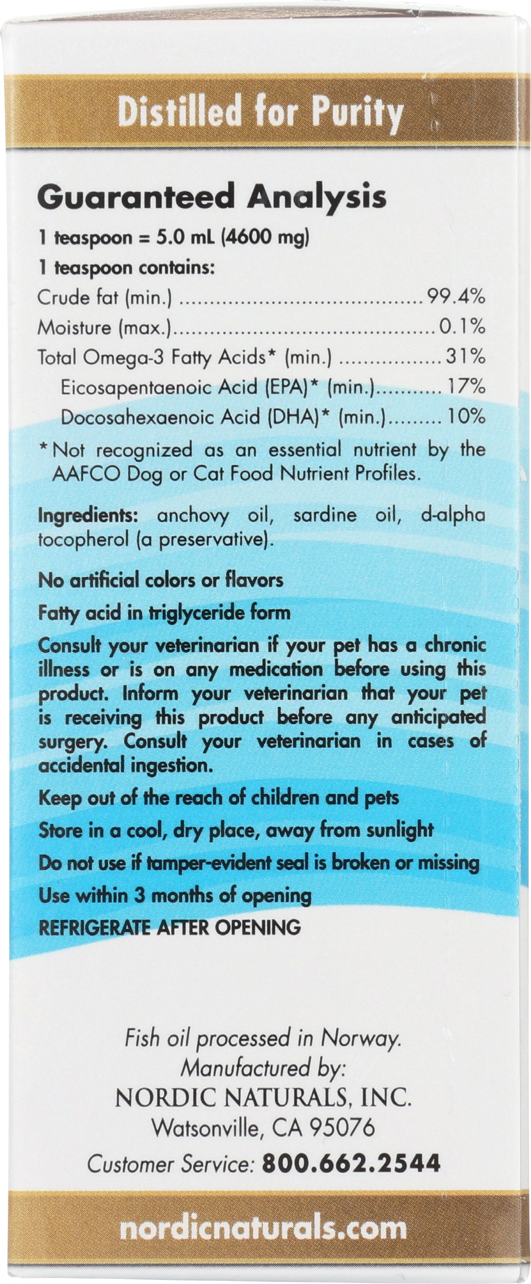 Nordic Naturals Omega-3 Pet 2 Fl. Oz. Back of Box