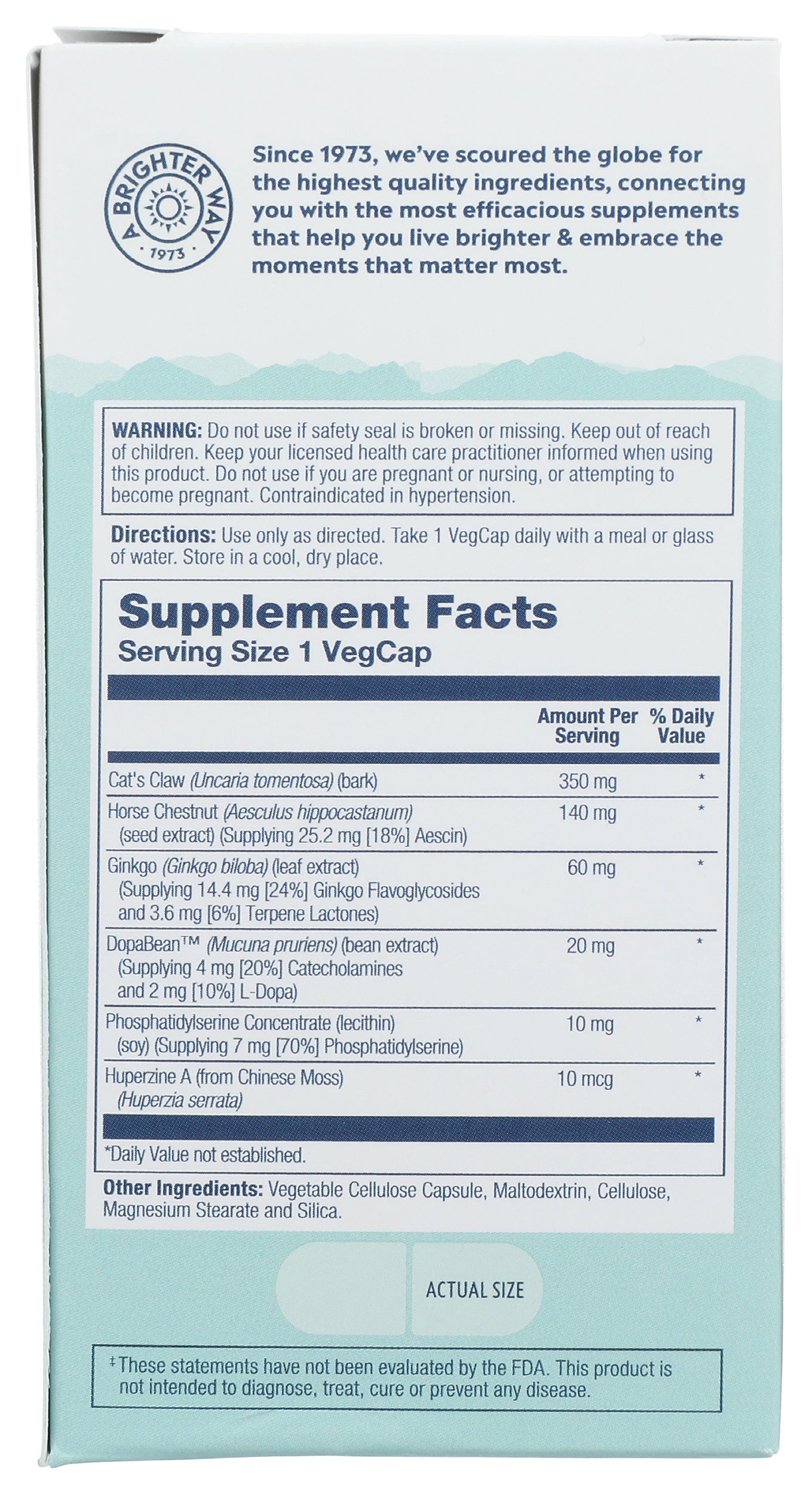 Solaray SharpMind Brain Formula 60 VegCaps Back of Box