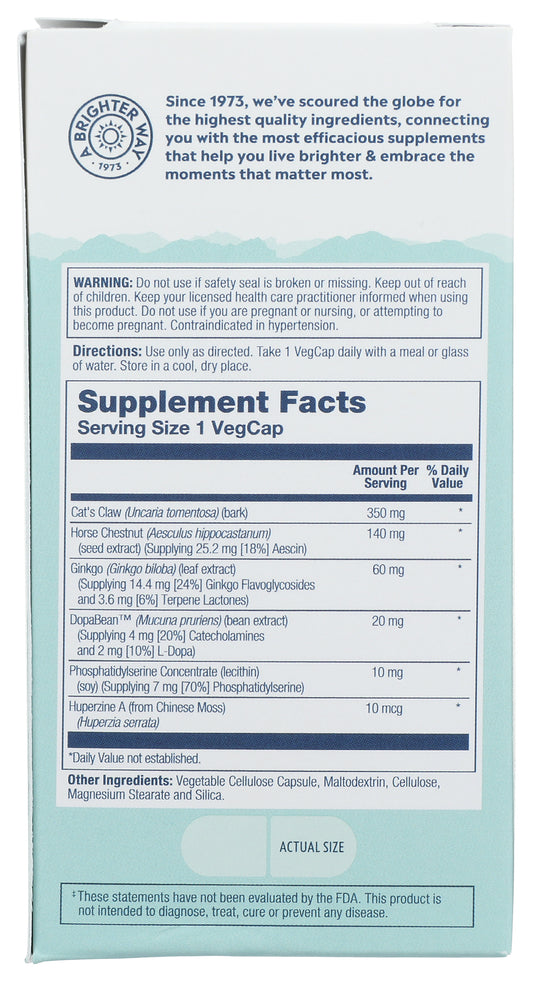 Solaray SharpMind Brain Formula 60 VegCaps Back of Box