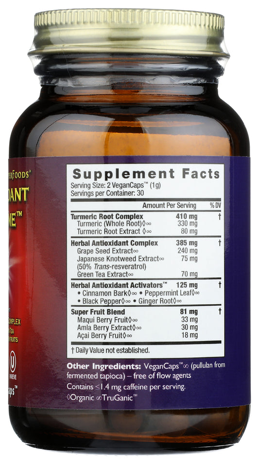 HealthForce SuperFoods Antioxidant Extreme 60 Vegan Caps Back of Bottle