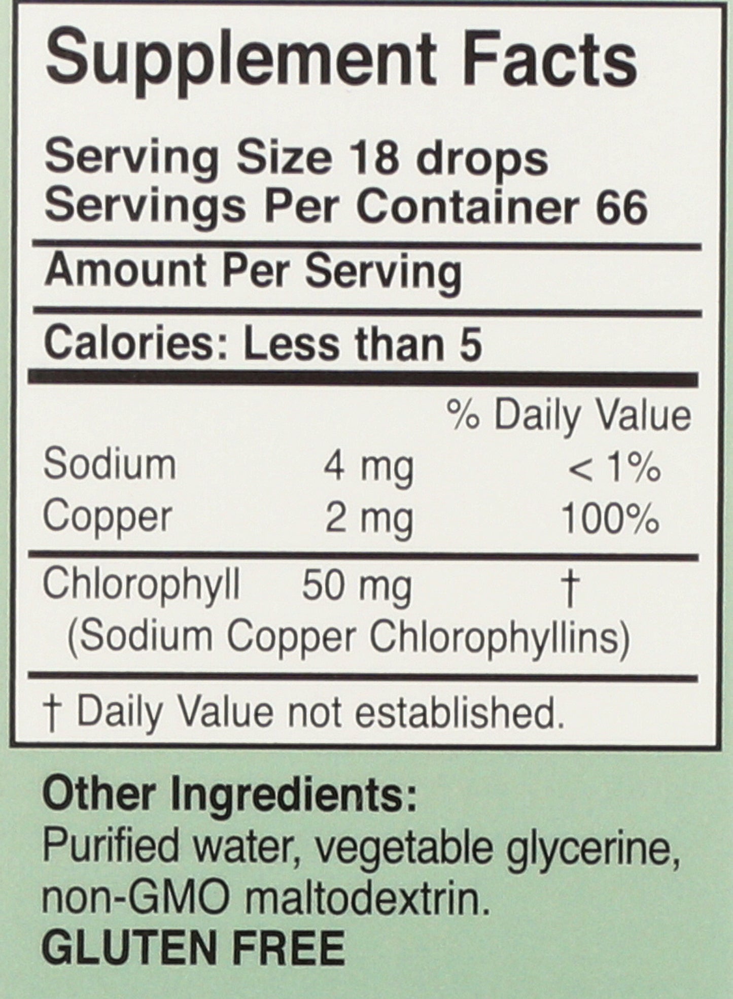 Herbs Etc. ChlorOxygen 1 Fl. Oz. Back of Box