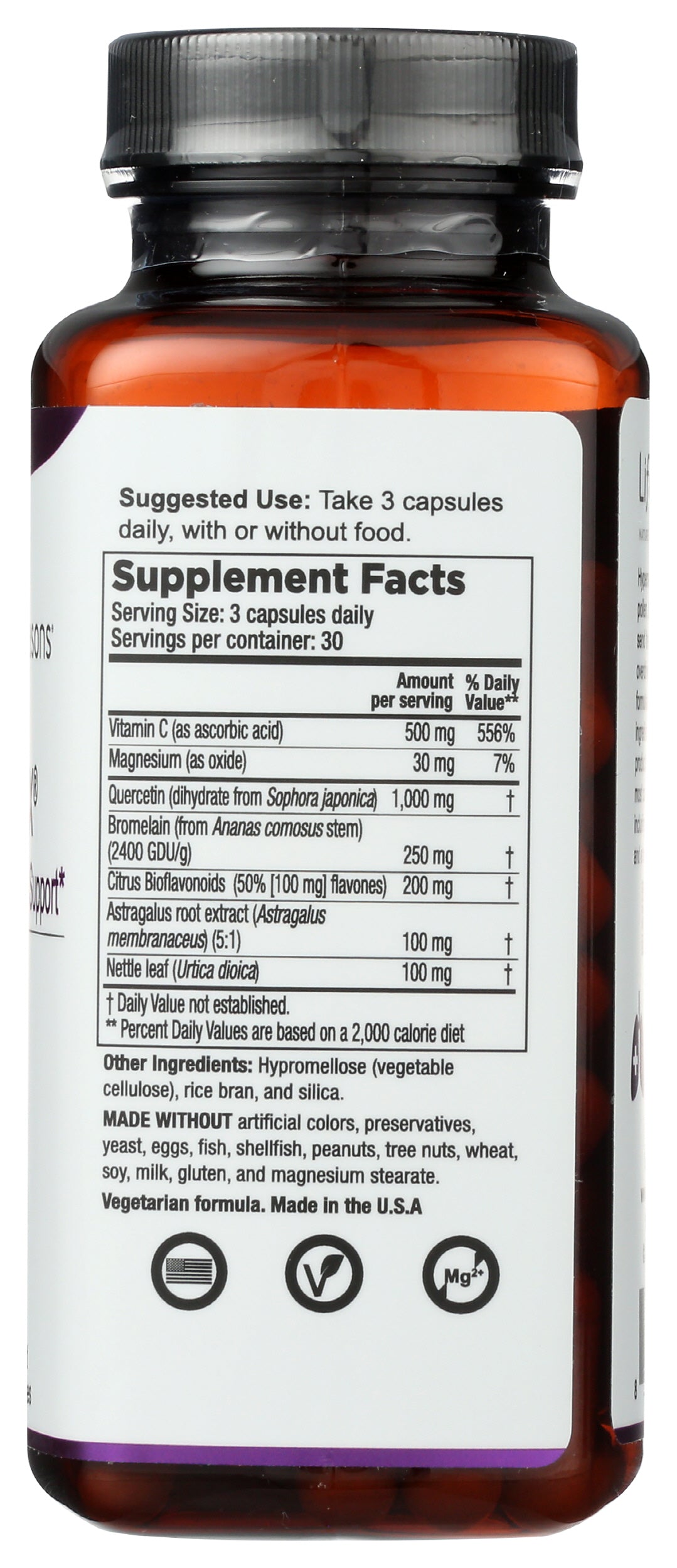 LifeSeasons Breathe-X 90 Veg Capsules Back of Bottle