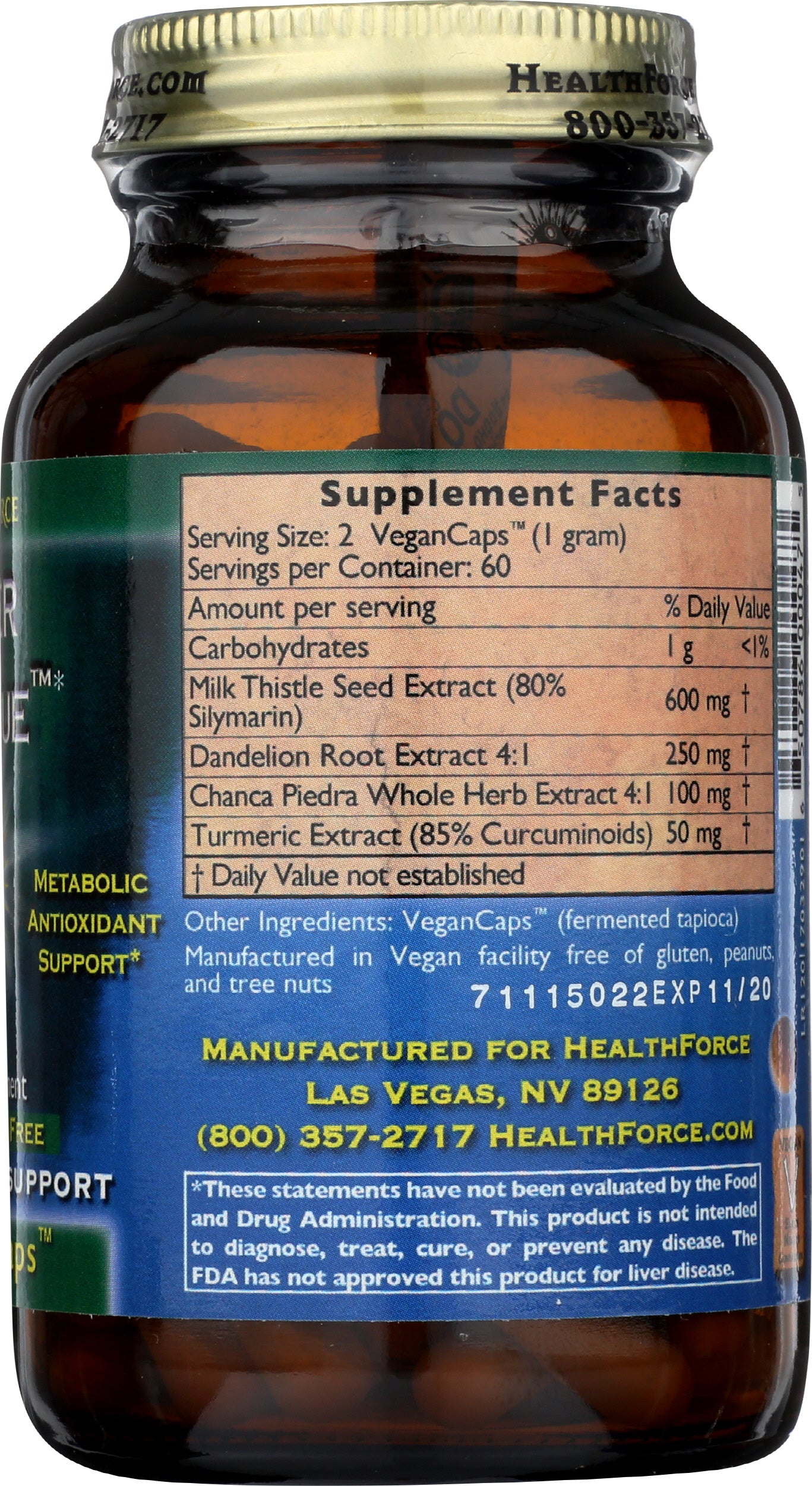HealthForce SuperFoods Liver Rescue 120 VeganCaps Back of Bottle