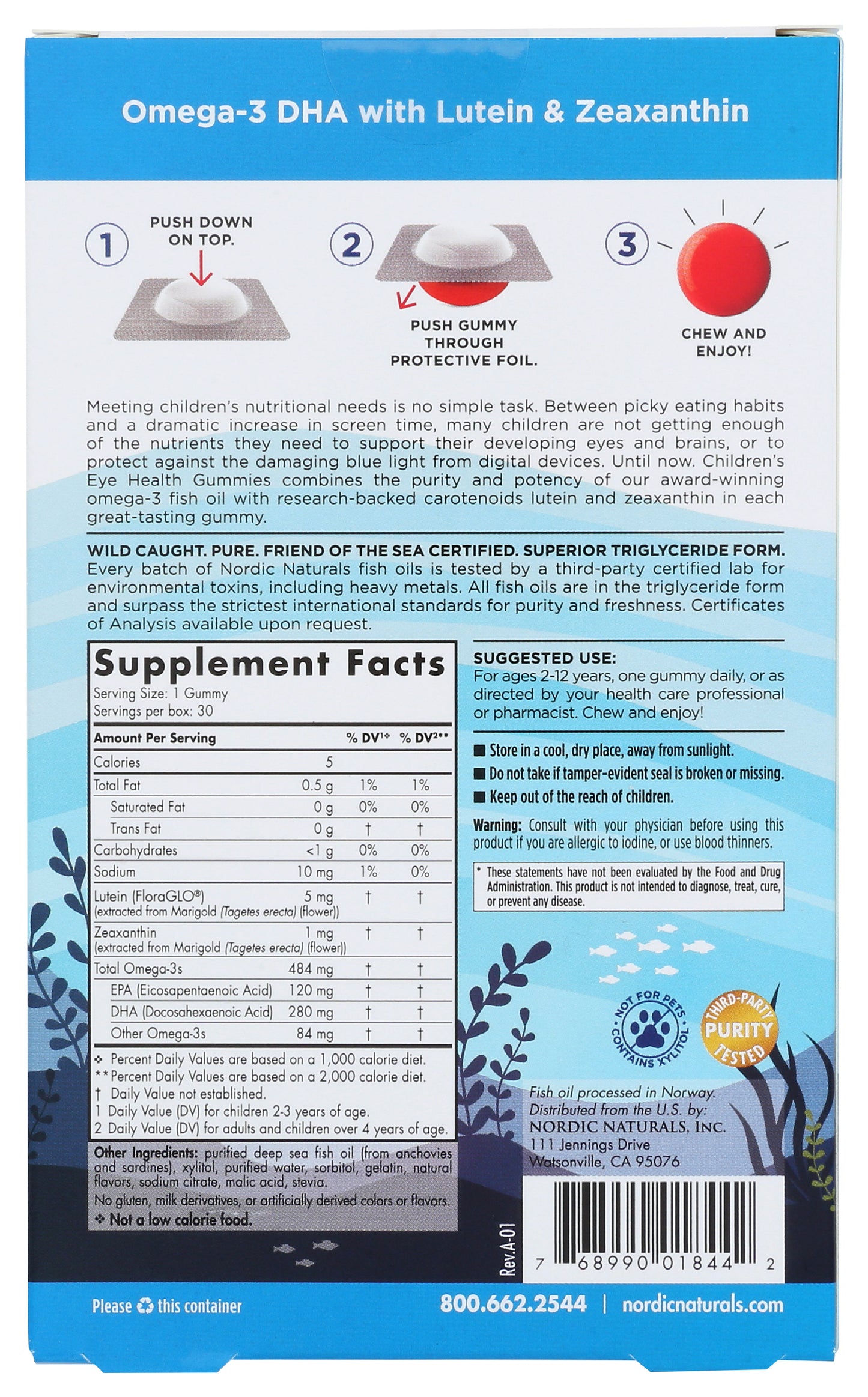 Nordic Naturals Children's Eye Health Omega-3 DHA with Lutein & Zeaxanthin 30 Gummies Back