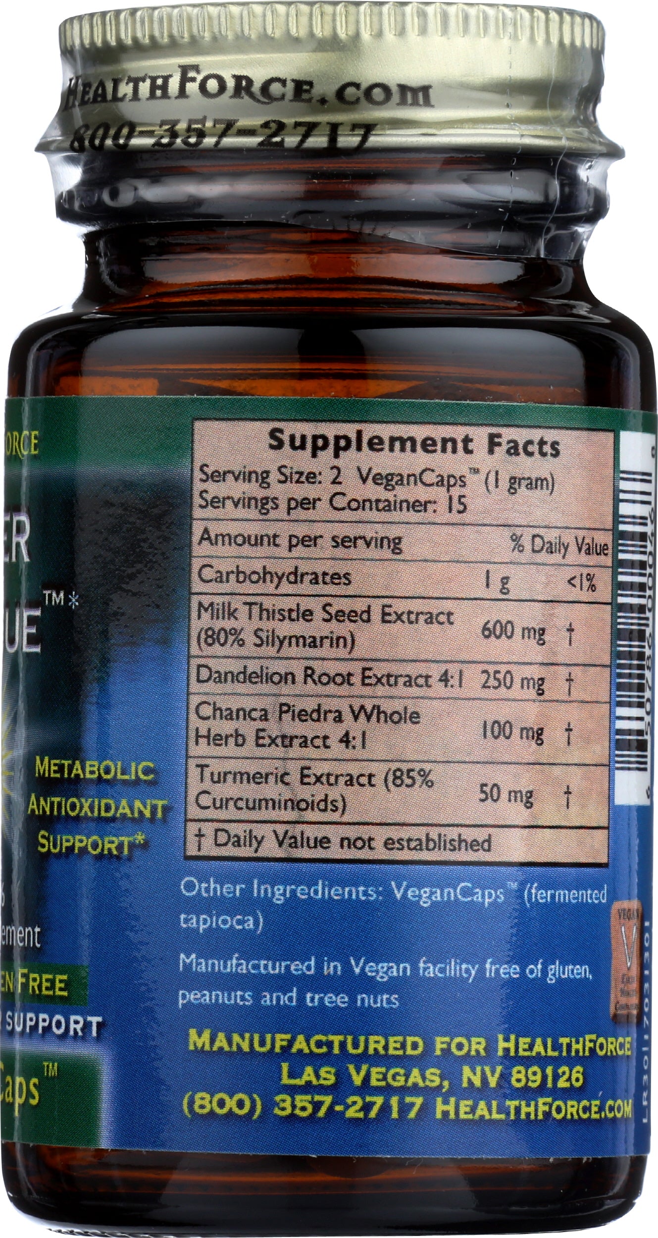 HealthForce SuperFoods Liver Rescue 30 VeganCaps Back of Bottle