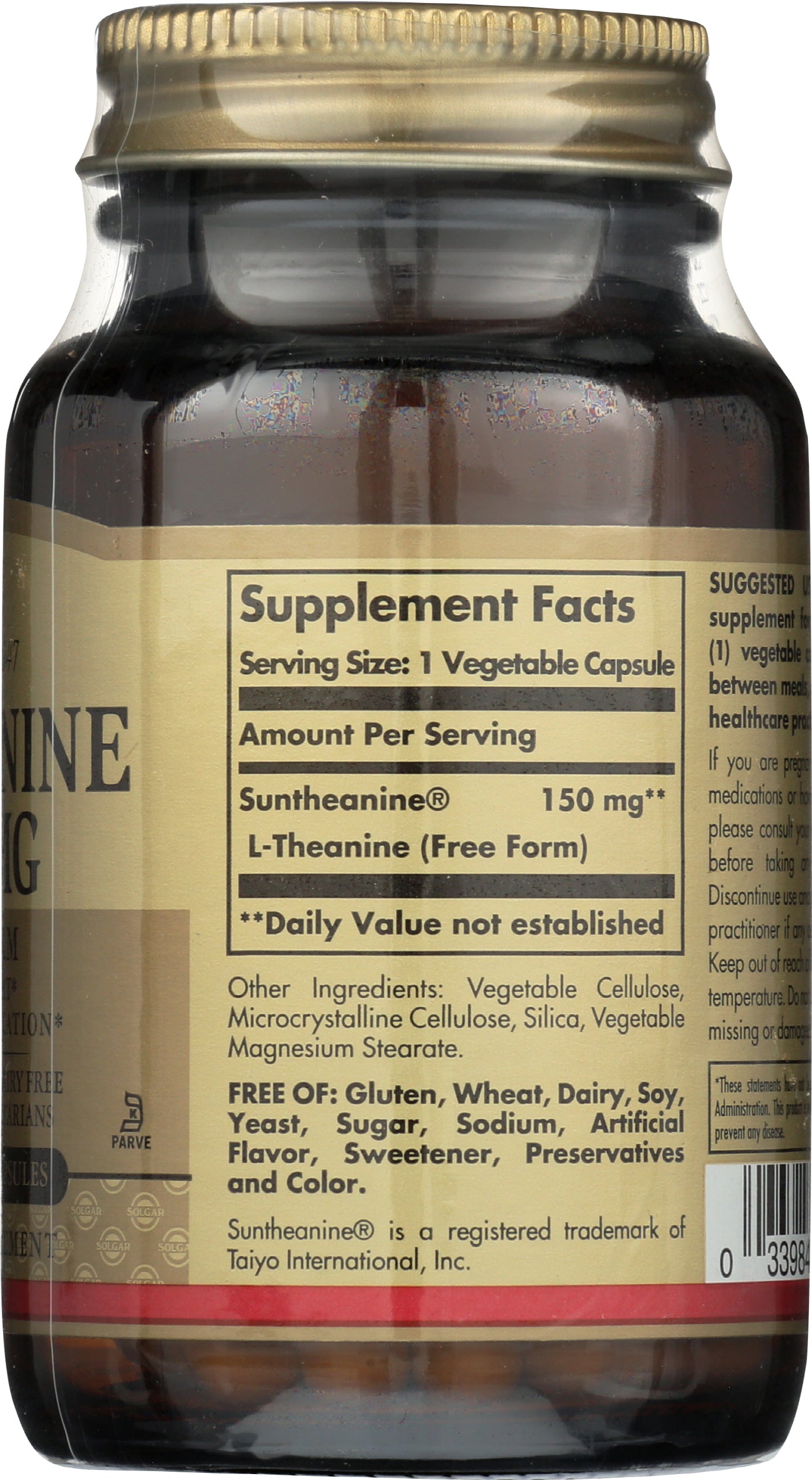 Solgar L-Theanine 150 mg 60 Vegetable Capsules Back