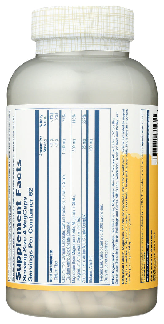 Solaray Enhanced Absorption Calcium Magnesium Zinc 250 VegCaps Back of Bottle