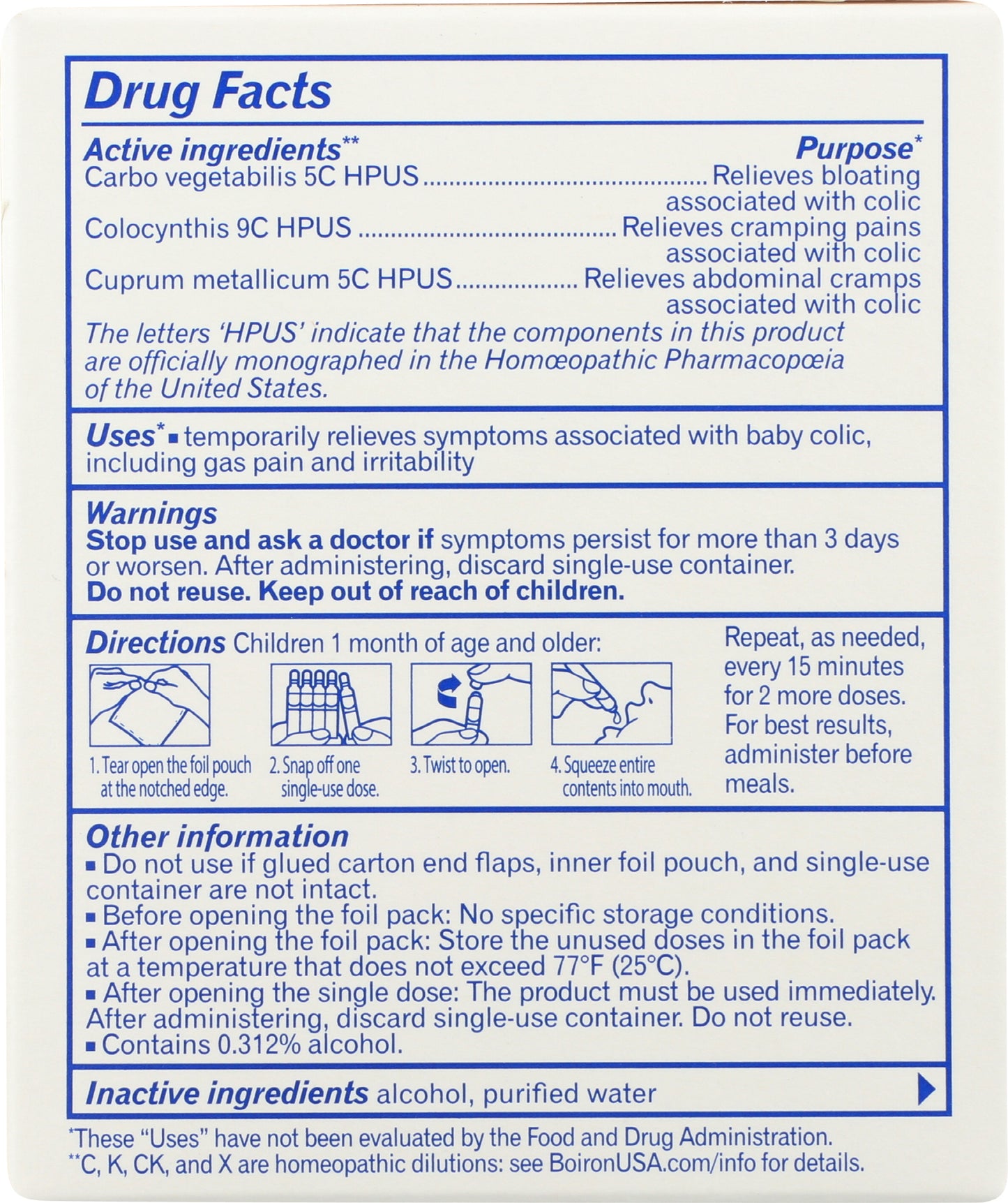 Boiron ColicComfort Gas & Colic Relief 30 Liquid Doses Back