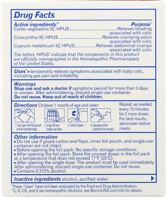Boiron ColicComfort Gas & Colic Relief 30 Liquid Doses Back